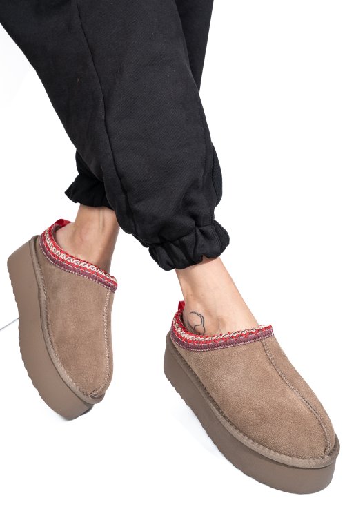 Saboti taupe piele naturala intoarsa 1s77253