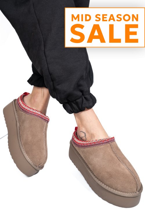 Saboti taupe piele naturala intoarsa 1s77253