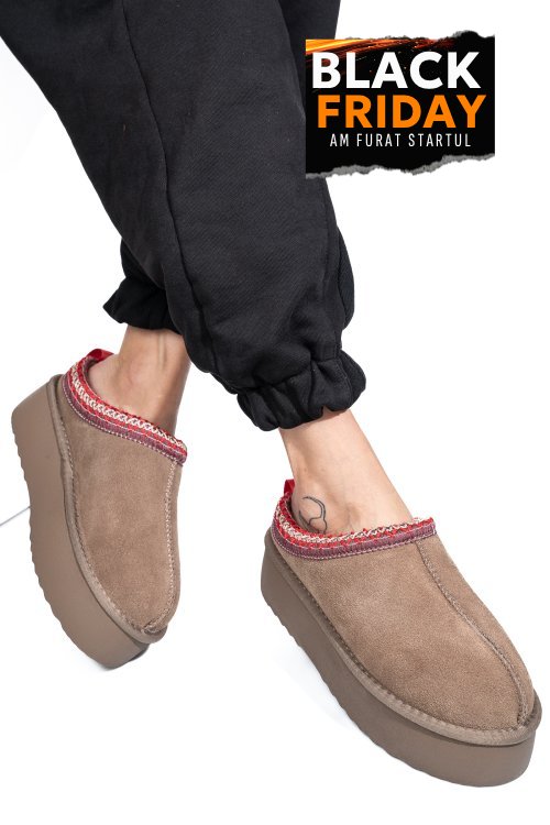 Saboti taupe piele naturala intoarsa 1s77253