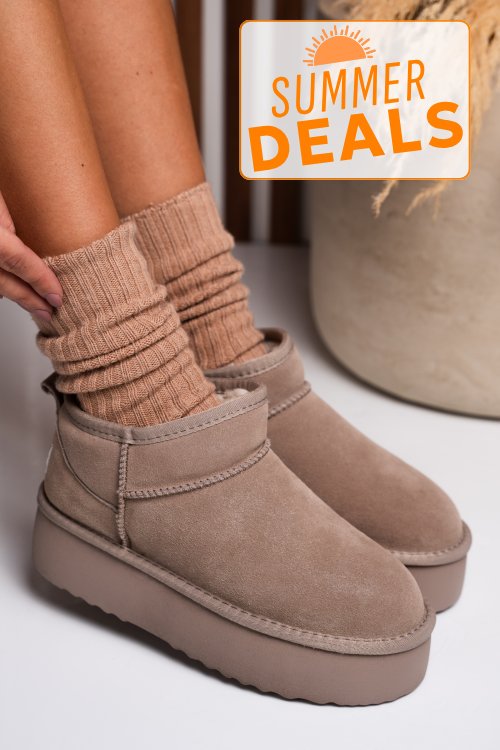 Cizme bej piele naturala intoarsa 1s77250