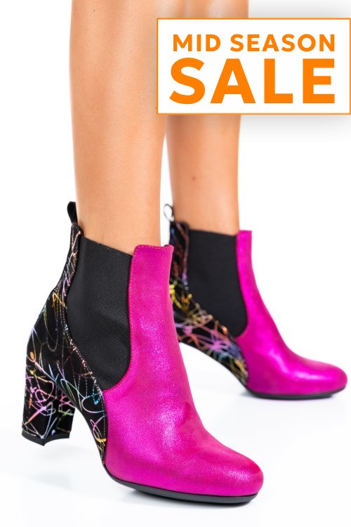 Botine dama piele naturala intoarsa negru fuchsia 7s7770