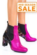 BOTINE DAMA PIELE NATURALA INTOARSA NEGRU FUCHSIA 7S7770