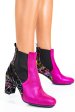 Botine dama piele naturala intoarsa negru fuchsia 7s7770