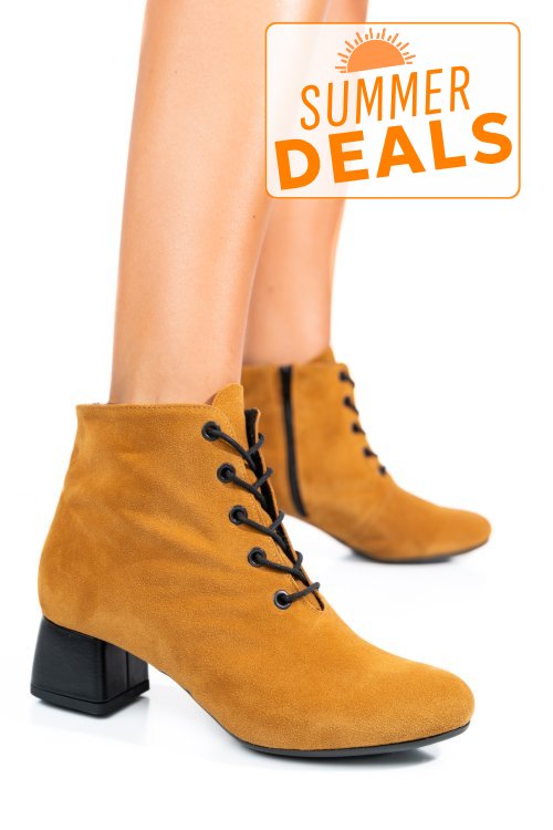Botine maro piele naturala toc negru 7s7780