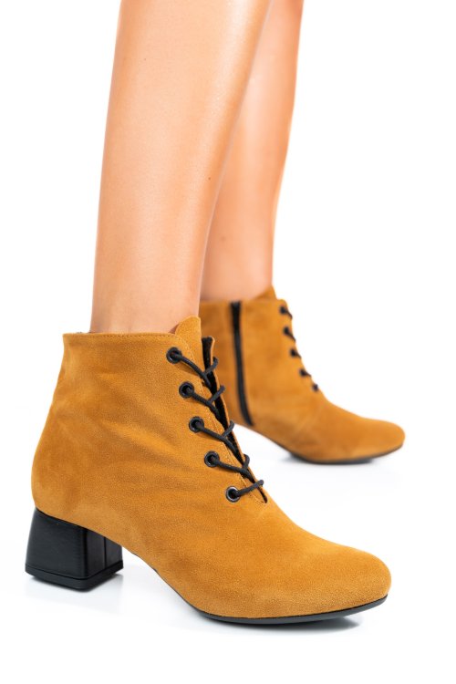 Botine maro piele naturala toc negru 7s7780