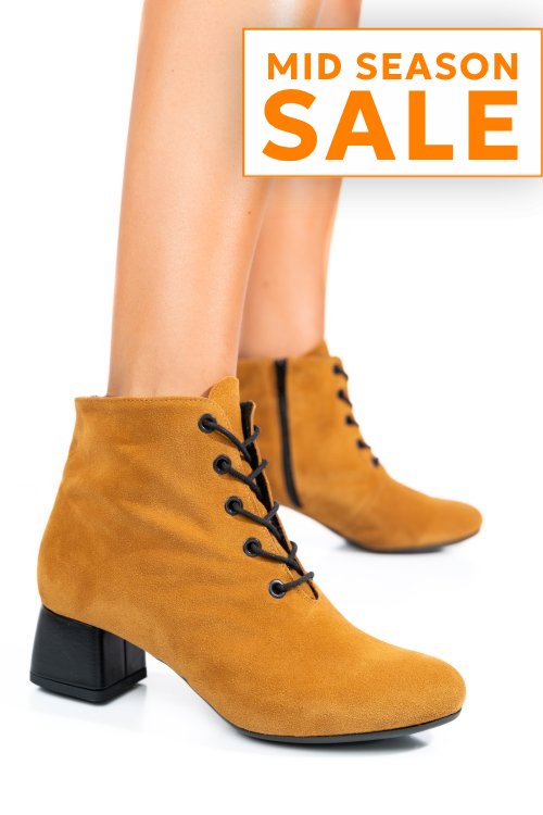 Botine maro piele naturala toc negru 7s7780