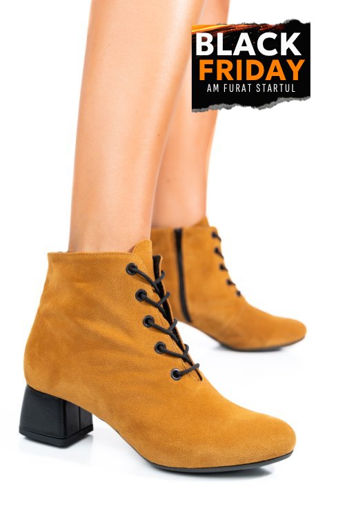 Botine maro piele naturala toc negru 7s7780