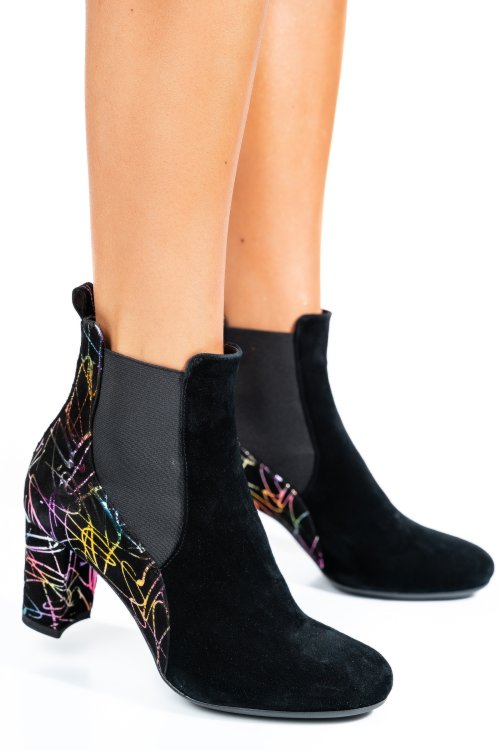 Botine dama piele naturala intoarsa negre color 7s7770