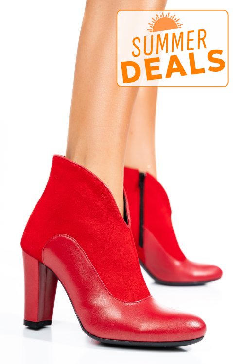 Botine rosii piele naturala intoarsa 7s7790
