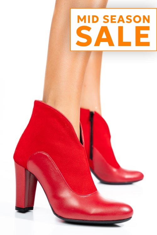 Botine rosii piele naturala intoarsa 7s7790