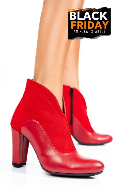 Botine rosii piele naturala intoarsa 7s7790