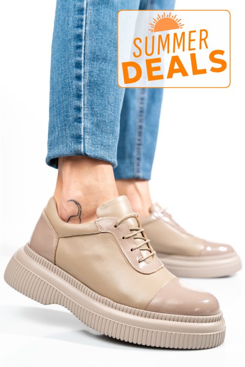 Pantofi bej piele naturala  251621np/npk