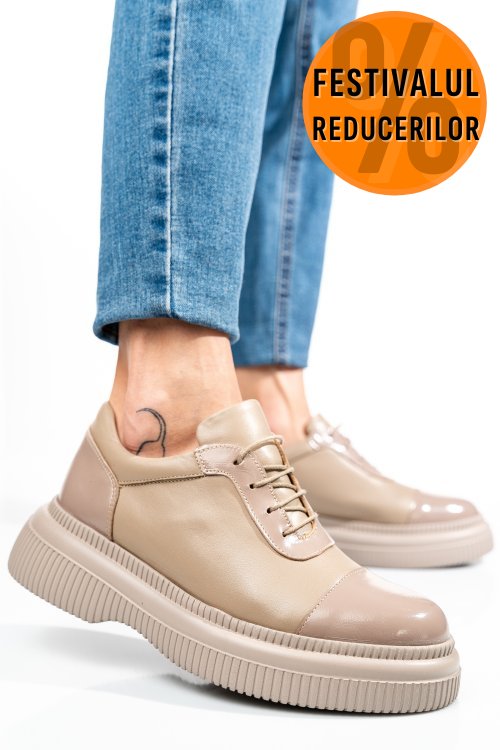 Pantofi bej piele naturala  251621np/npk