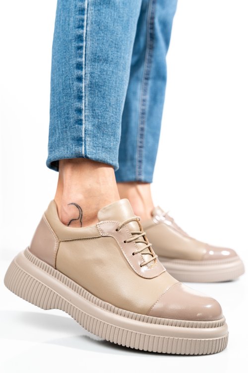 Pantofi bej piele naturala  251621np/npk