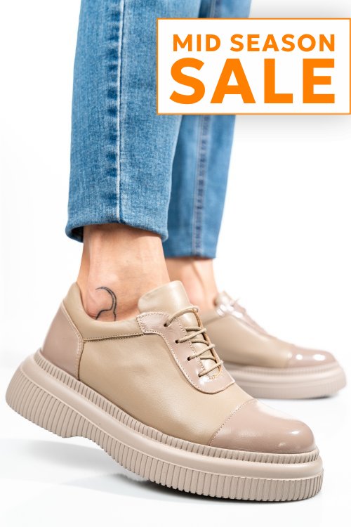 Pantofi bej piele naturala  251621np/npk