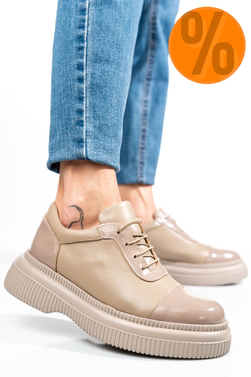 PANTOFI BEJ PIELE NATURALA  251621NP/NPK