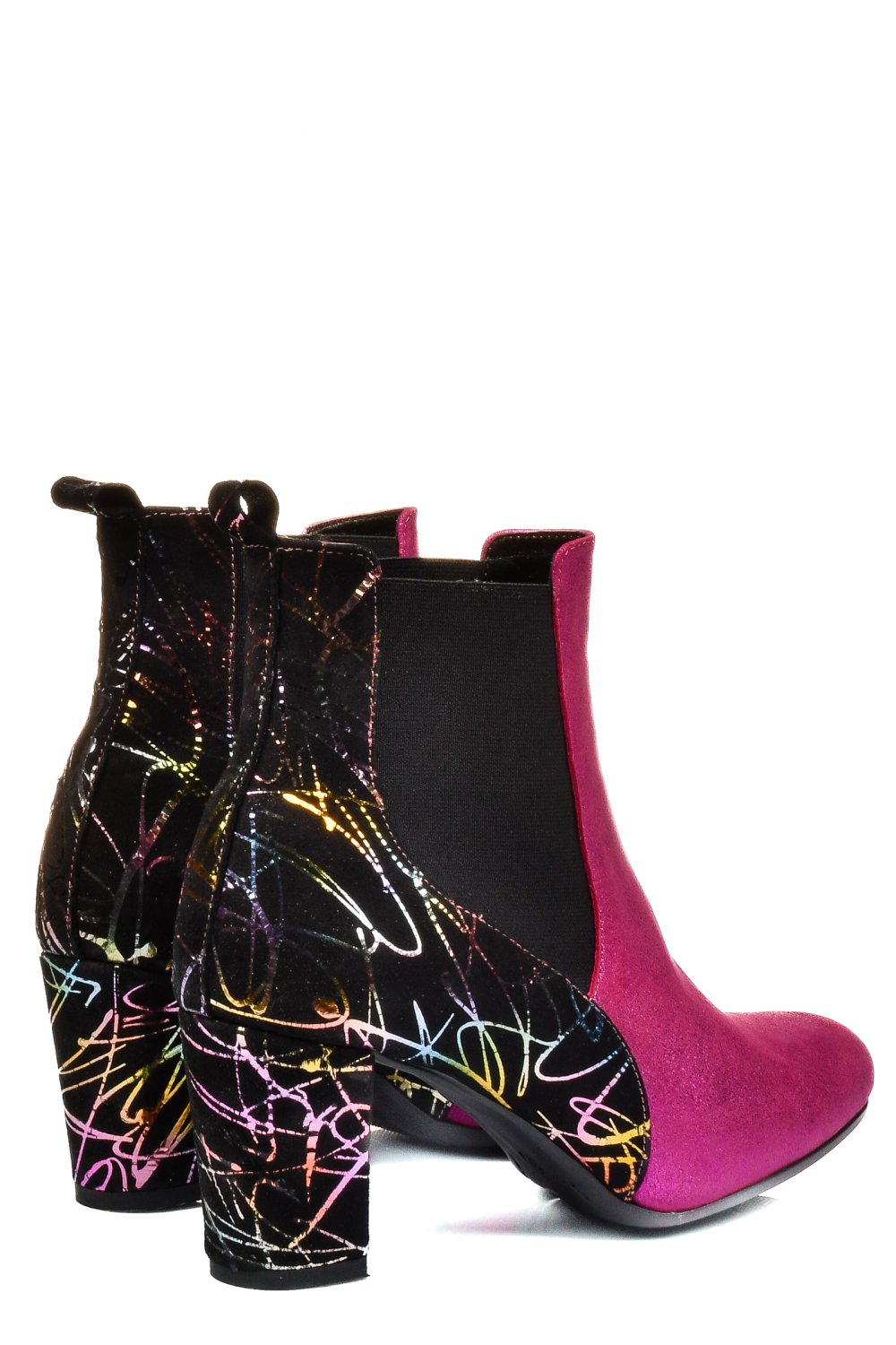 BOTINE DAMA PIELE NATURALA INTOARSA NEGRU FUCHSIA 7S7770