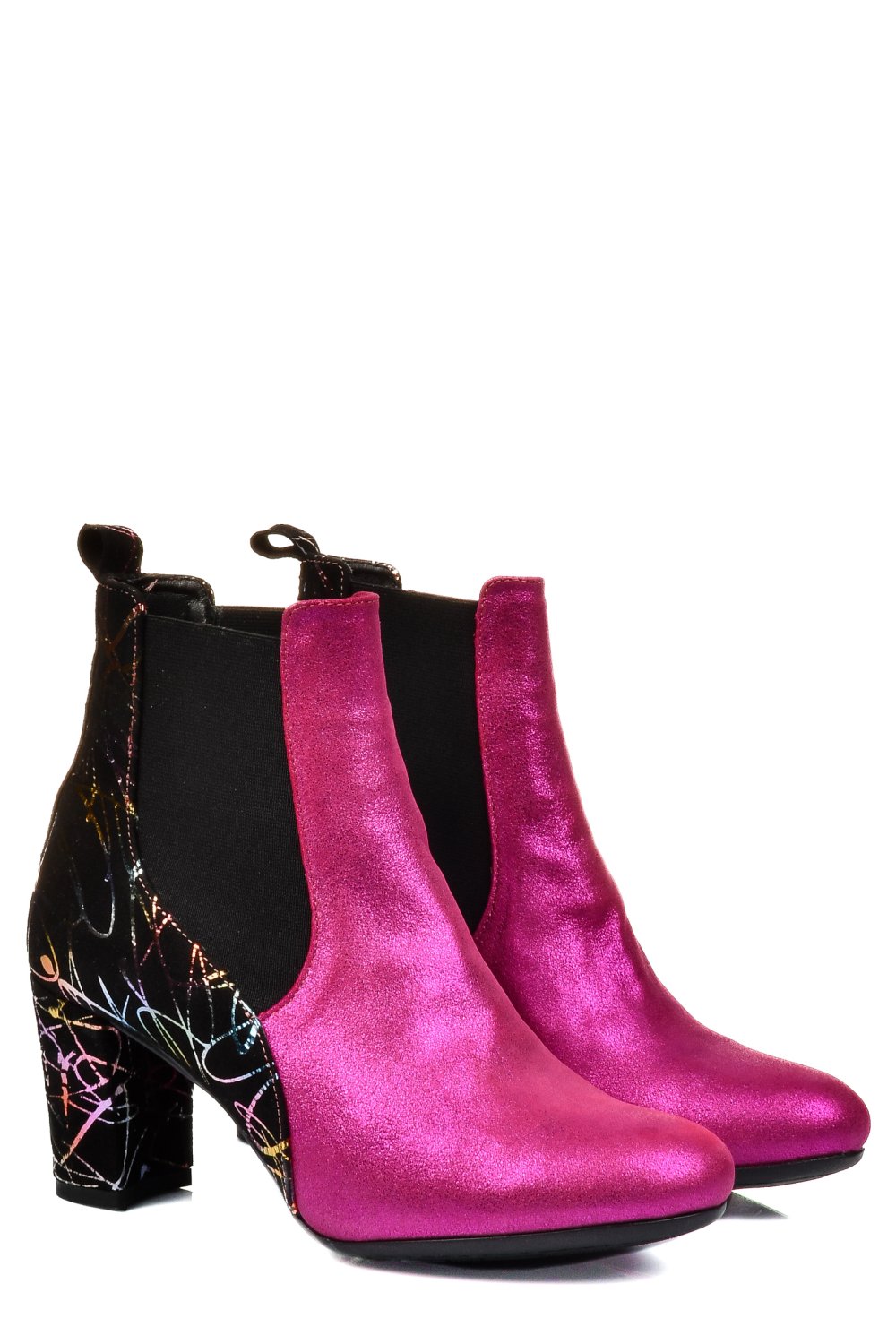 BOTINE DAMA PIELE NATURALA INTOARSA NEGRU FUCHSIA 7S7770
