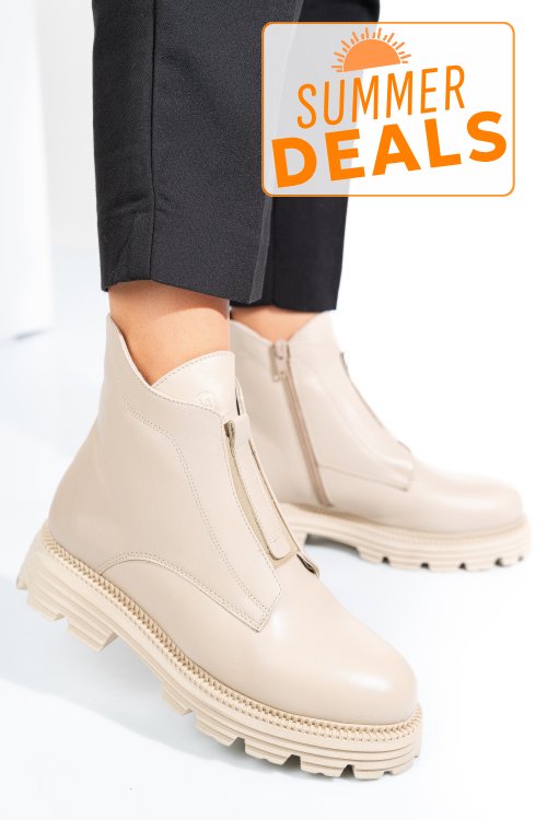 Ghete dama imblanite piele naturala bej 4s7723