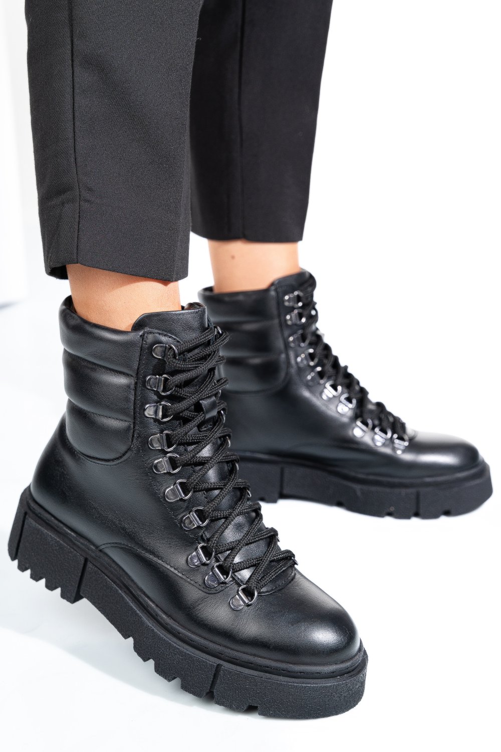GHETE NEGRE PIELE NATURALA 4S7762