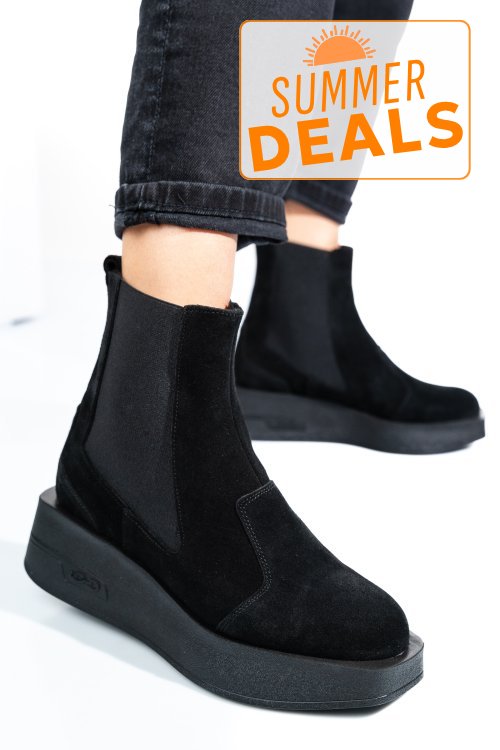 Ghete negre piele naturala intoarsa 2s7700