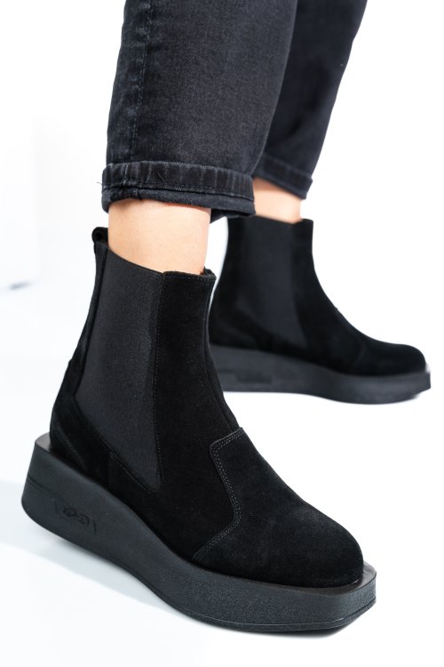 Ghete negre piele naturala intoarsa 2s7700