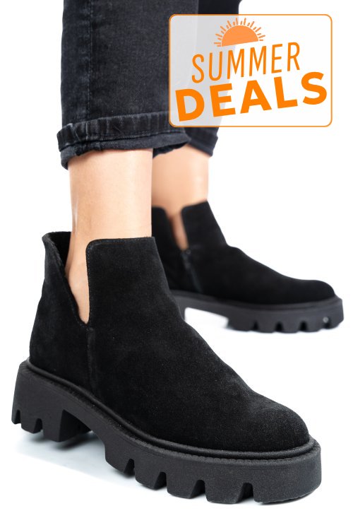 Ghete negre piele naturala intoarsa 0s7724