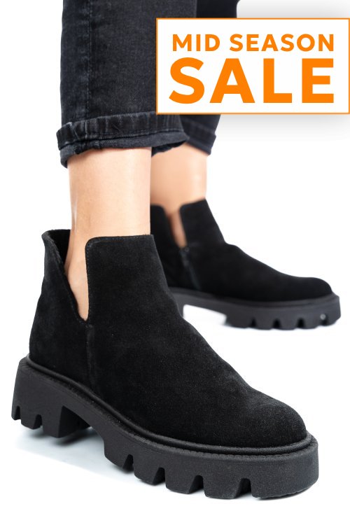 Ghete negre piele naturala intoarsa 0s7724