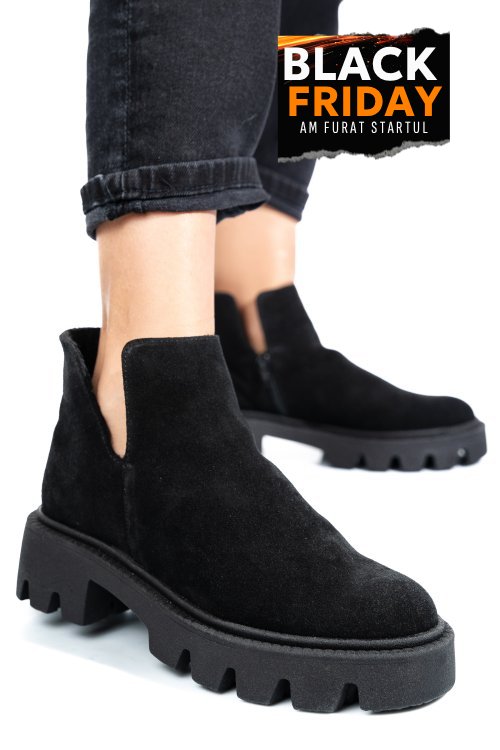 Ghete negre piele naturala intoarsa 0s7724