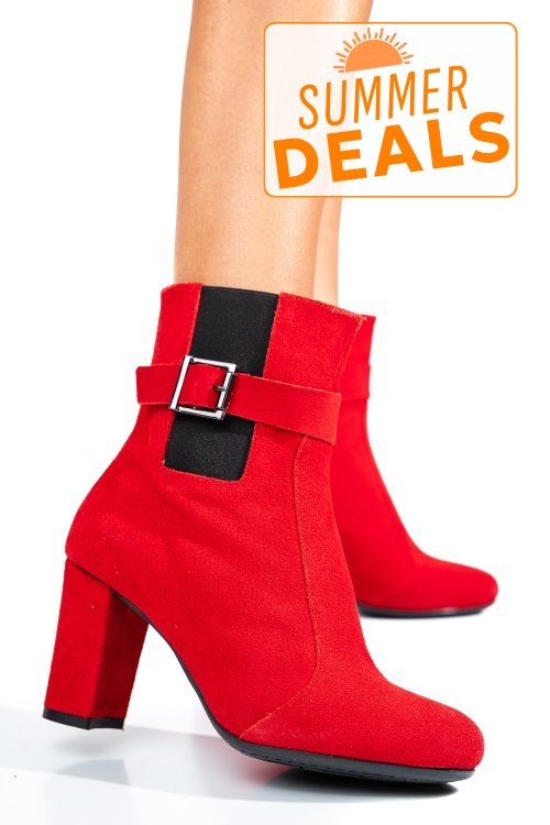 Botine dama piele naturala intoarsa rosii 7s7772