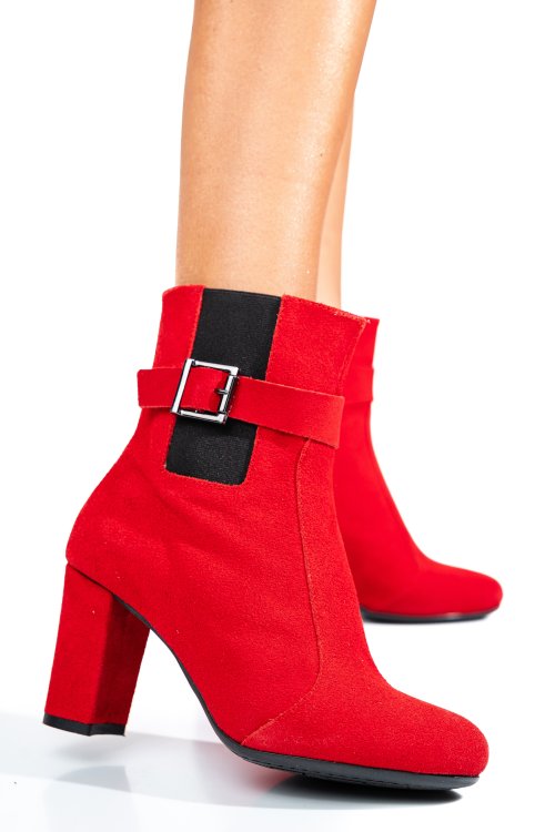 Botine dama piele naturala intoarsa rosii 7s7772