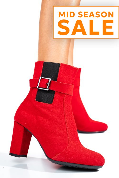 Botine dama piele naturala intoarsa rosii 7s7772