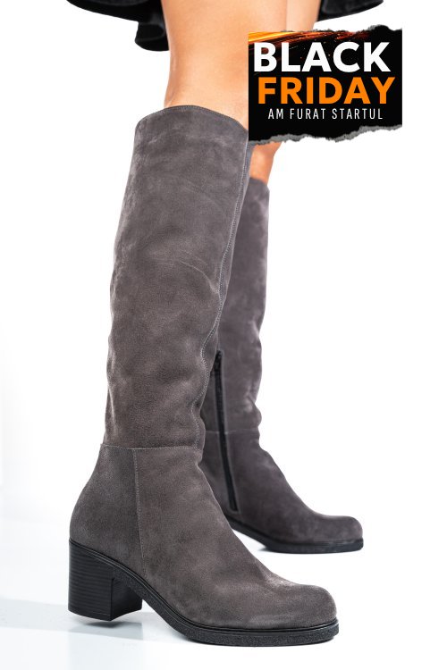 Cizme gri piele naturala intoarsa 8s7700
