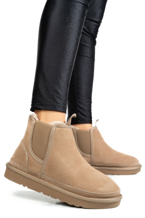 Ghete dama imblanite piele naturala intoarsa taupe 1s77208