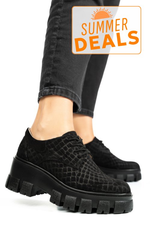 Pantofi negri cro piele naturala intoarsa 2s77085