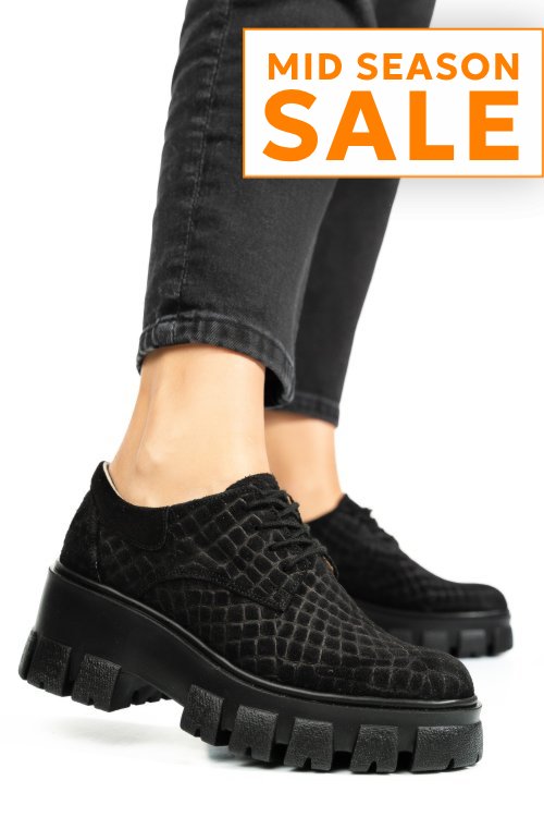 Pantofi negri cro piele naturala intoarsa 2s77085