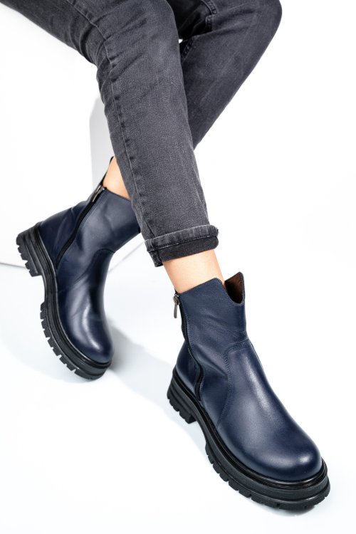 Ghete bleumarin piele naturala apck5204