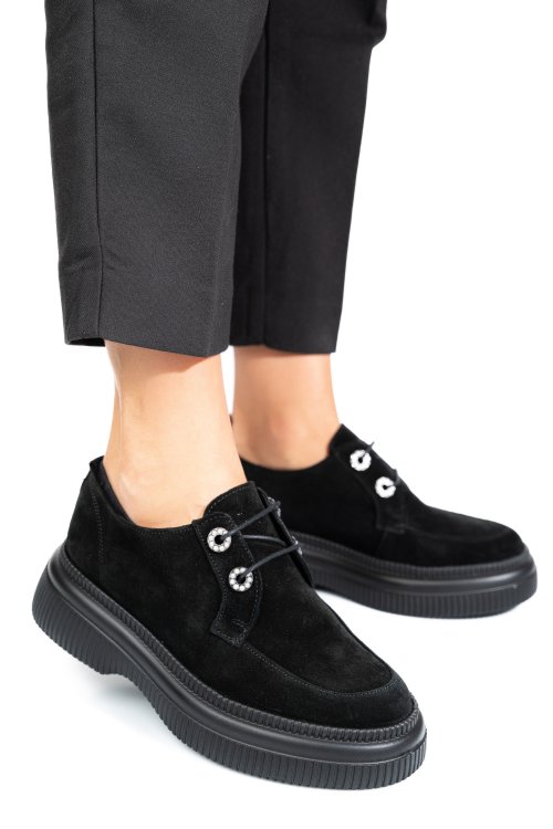 Pantofi negri piele naturala intoarsa 2s7751617sp
