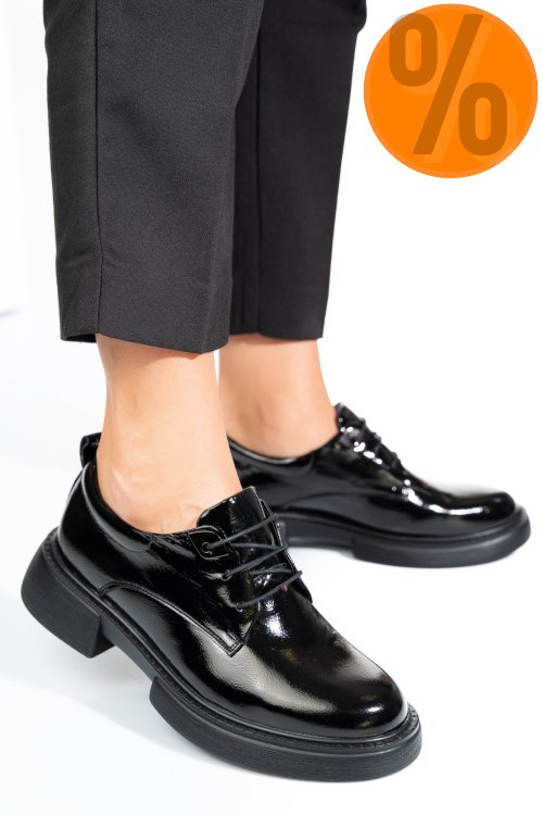 Pantofi negri piele naturala lacuita 2s7751622npk