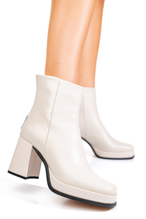 Botine bej piele naturala deborah