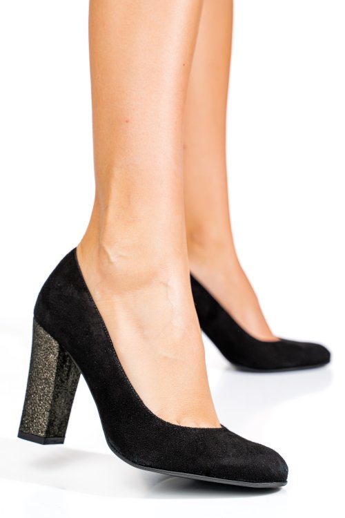Pantofi dama guban piele naturala intoarsa negru toc sidef 3s77577
