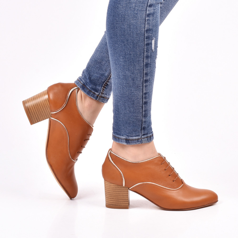 BOTINE CAMEL PIELE NATURALA ANELORA