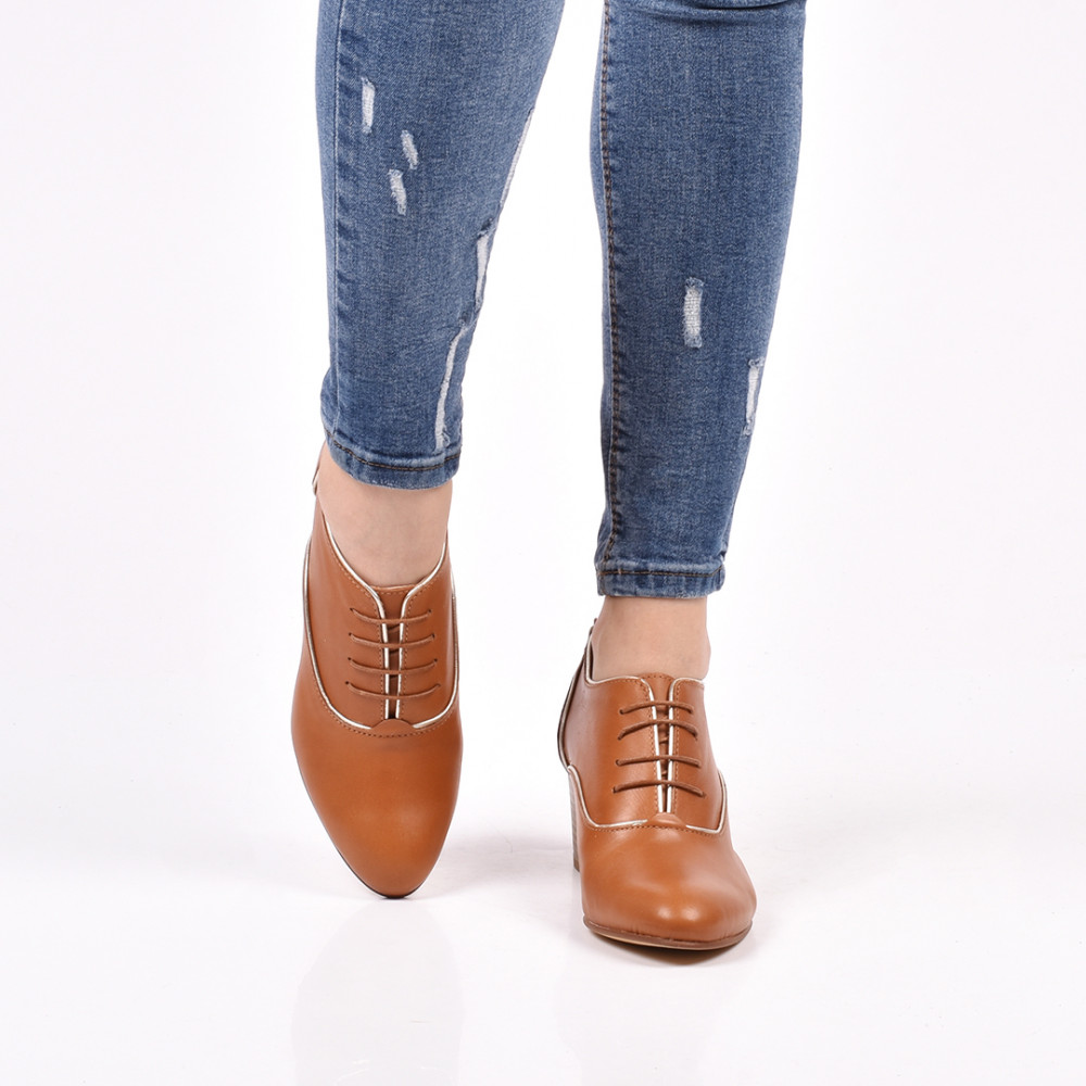 BOTINE CAMEL PIELE NATURALA ANELORA