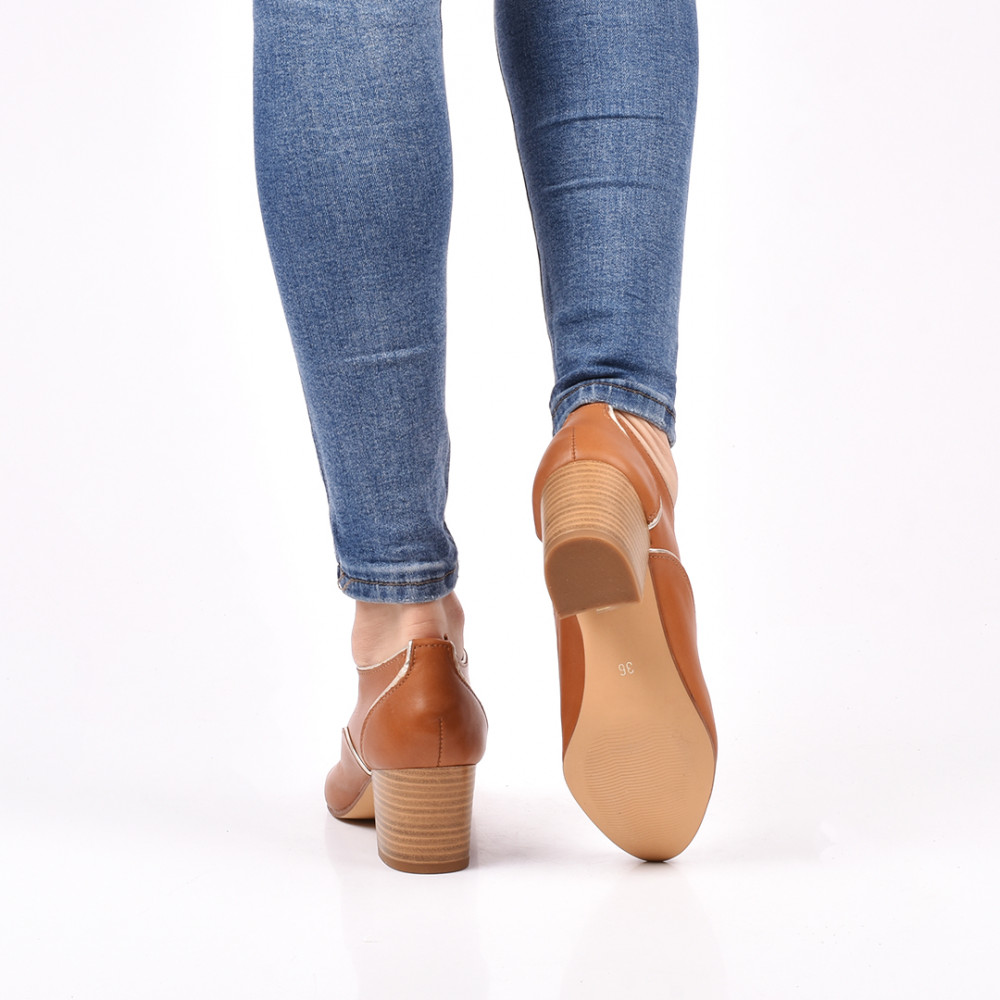 BOTINE CAMEL PIELE NATURALA ANELORA