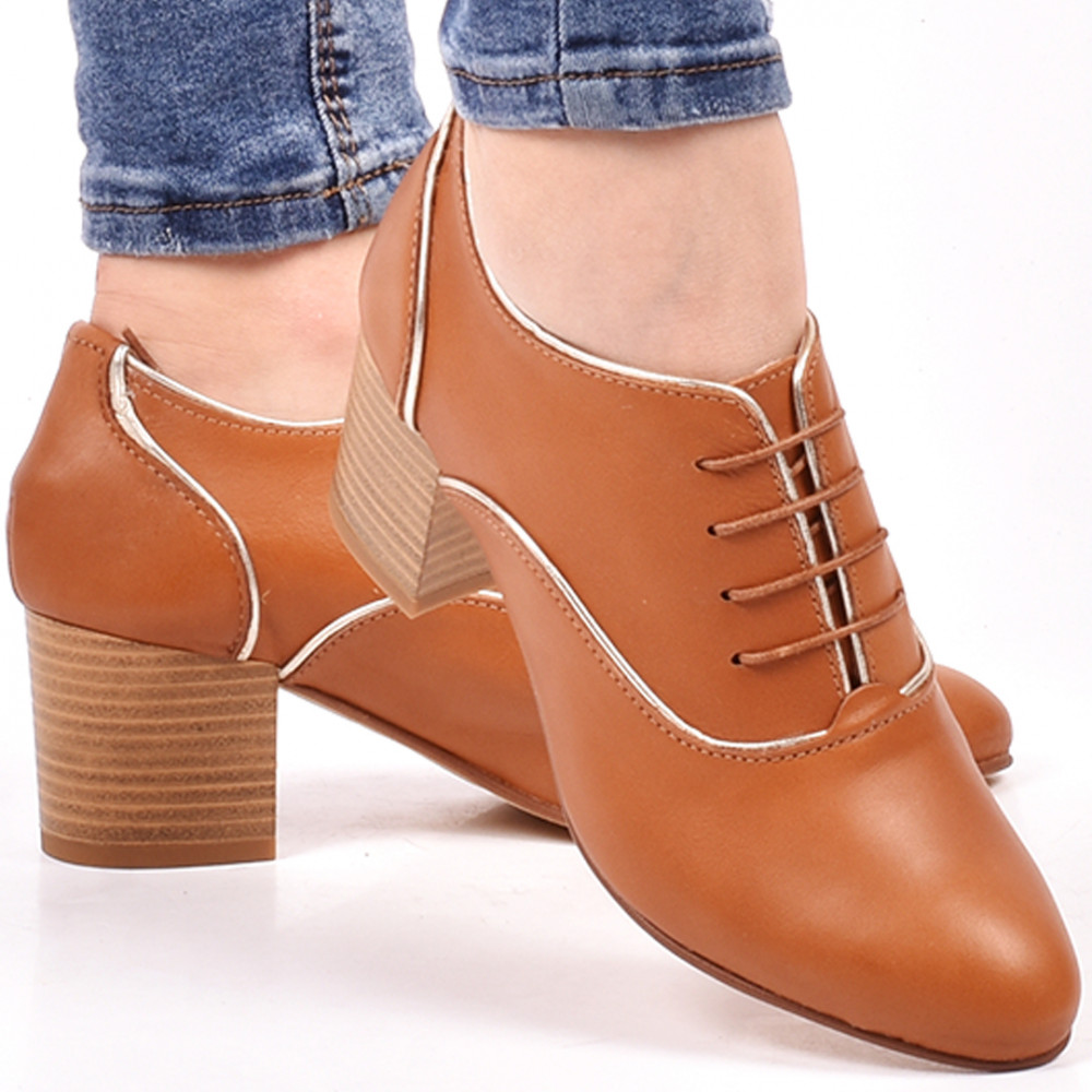 BOTINE CAMEL PIELE NATURALA ANELORA