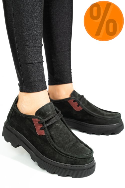 Pantofi negri piele naturala nabuk apckd-9524