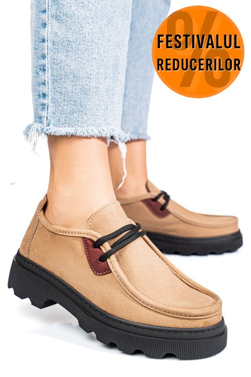 Pantofi taupe piele naturala nabuk apckd-9524