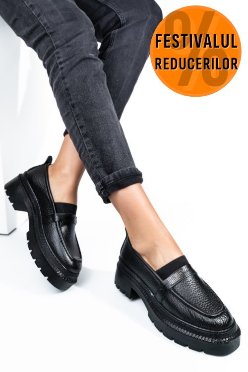 Mocasini negri piele naturala ipcbm015