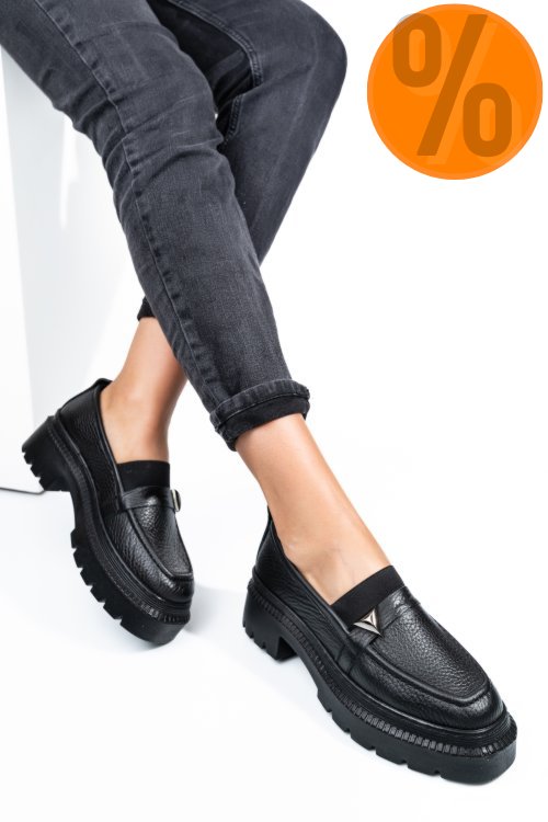 Mocasini negri piele naturala ipcbm012