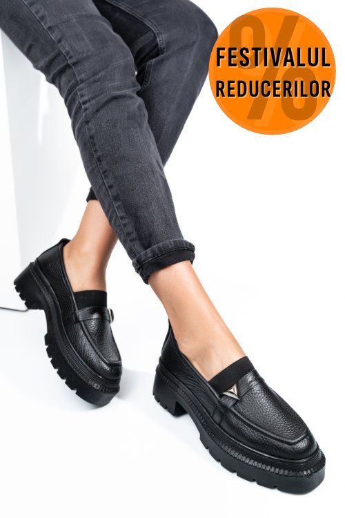 Mocasini negri piele naturala ipcbm012